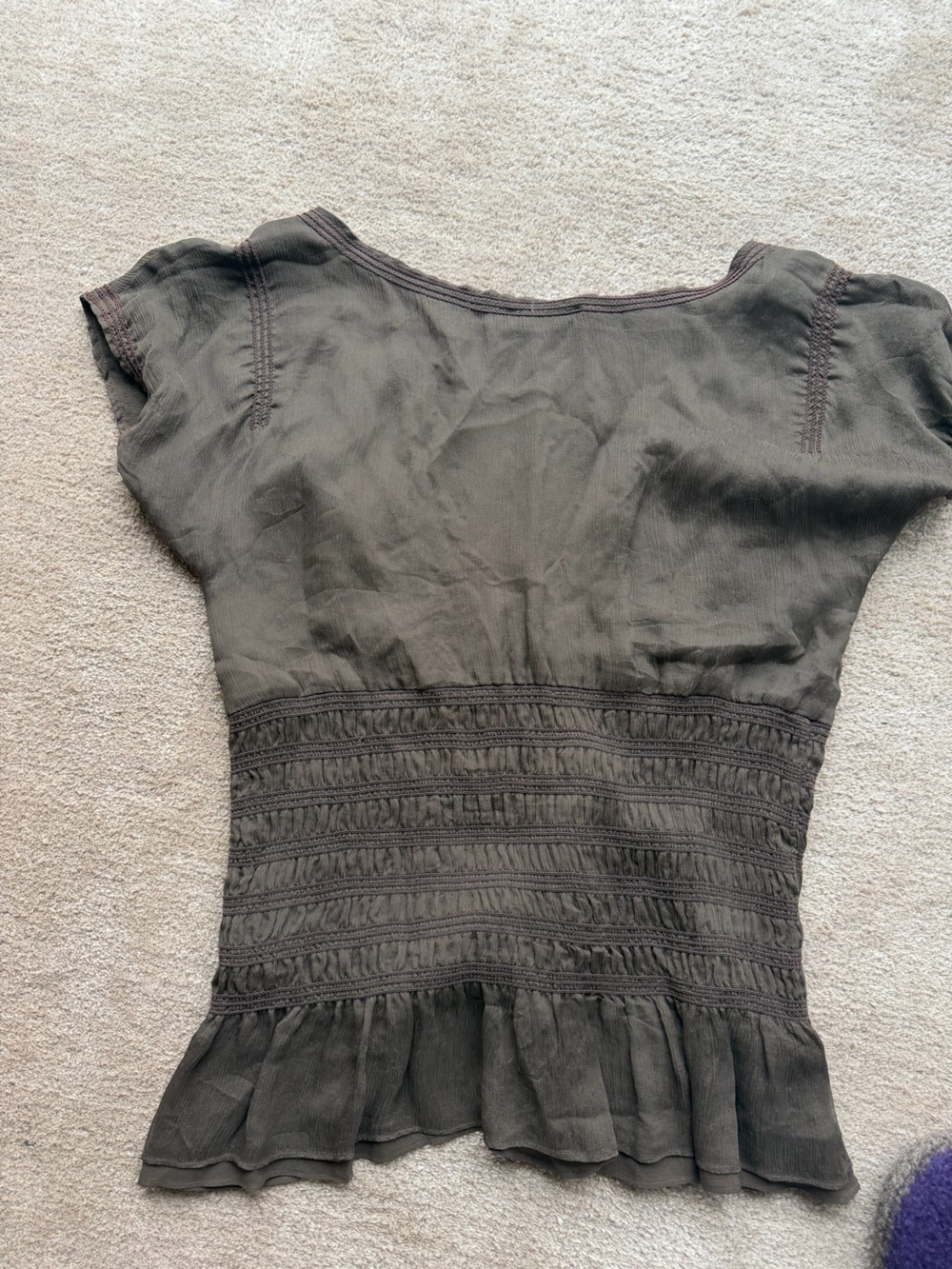 DKNY Olive Green Short Sleeve Peplum Waist Top